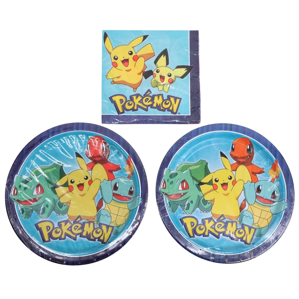 Pokemon Birthday Party‎ Supplies Bundle: 16 Plates and 16 Napkins Pikachu
